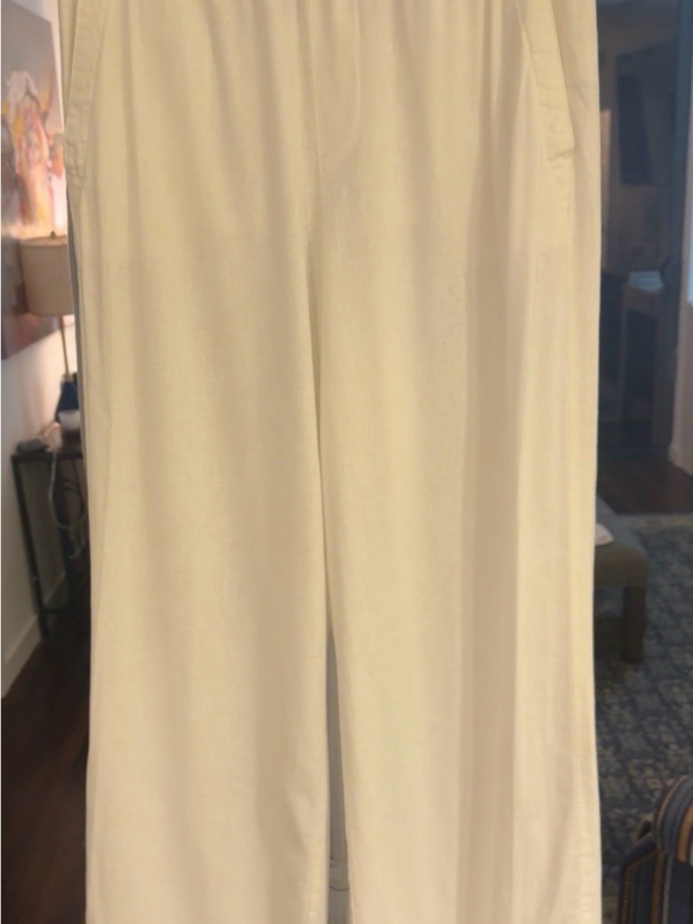 Women's White Wide-Leg Linen Pants - Easy Elastic Waist - Picture 2 of 2